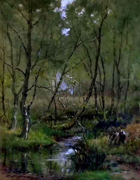 Woodland Stream with Figures Walter S Stacey
