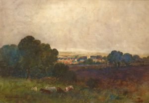 Antique watercolour painting of Chippenham, Wiltshire by Victorian artist George Edward Alexander