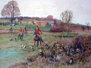 Antique fox hunting painting by RH Buxton