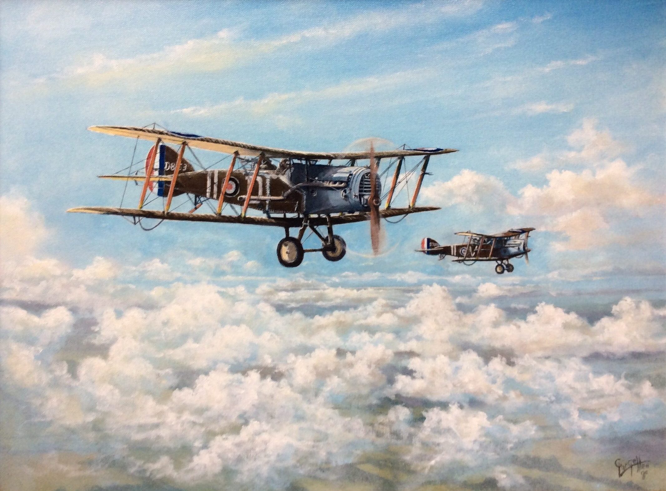 Bristol Fighters, Bristol F2 Fighter Plane, World War One Fighter Plane Oil Painting by Roy Gargett