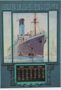 Blue Funnel Line Cargo Ship Hand Illustrated Calendar