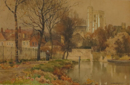 Antique Watercolour Painting of Maidstone All Saints Church and the Bishops Place, Kent, by English landscape painter Ernest Haslehust,