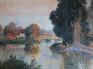 On the Kennet, watercolour river scene by Henry F Waring