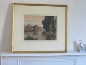 On the Kennet, watercolour river scene by Henry F Waring