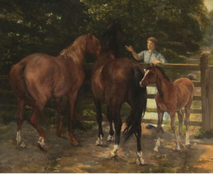 Antique Victorian oil painting of horses by James Pringle Barnes Beadle