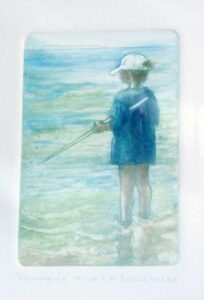 Boy Shrimping Etching by L. Valerie Christmas