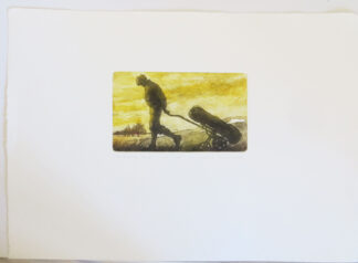 Valerie Christmas limited edition etching of a golfer, golf art by UK artist